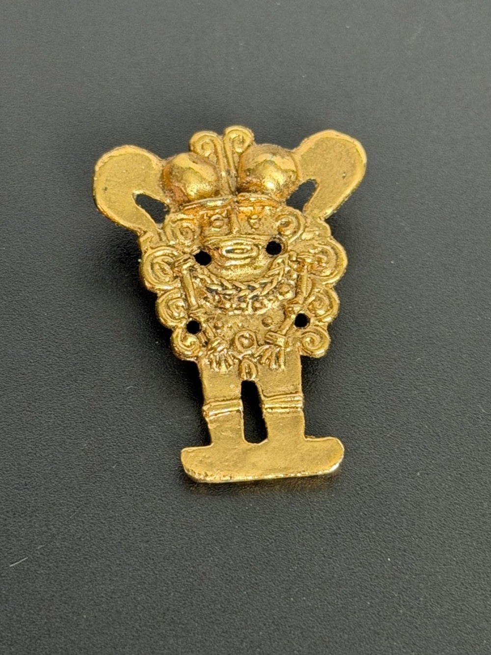 Vintage Gold Tone Pre Columbian Style Winged Figure Pendant Charm Unsigned